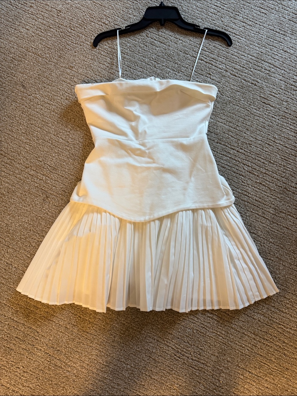 Cream Pleated Strapless Dress